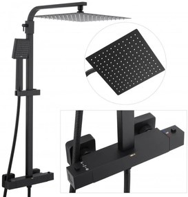 Erga Goba, zuhanygarnitúra termosztatikus csapteleppel és esőfejjel 30x30 cm, fekete matt, ERG-YKA-BP.GOBA-THERM-30-BLK