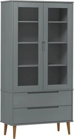 vidaXL MOLDE szürke tömör fenyőfa vitrin szekrény 90 x 35 x 175 cm