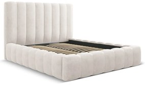 Krémszínű kárpitozott ágyneműtartós franciaágy ágyráccsal 160x200 cm Kelp – Micadoni Home