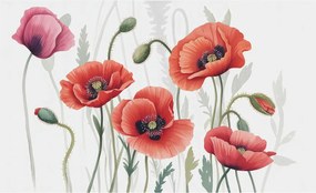 Divatos 3D Fali Ragasztó Tapéta Piros pipacs 416x254 Ragasztó