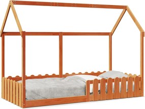 vidaXL viaszbarna tömör fenyőfa házikó gyerekágykeret 90 x 200 cm