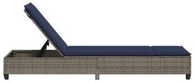 szürke polyrattan napozóágy párnákkal 55x200x25,5 cm