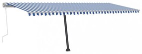 kék és fehér kézzel kihúzható póznás napellenző 600 x 300 cm