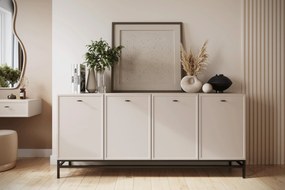 Lorini négyajtós komód 200 cm - kasmír / fekete T-bar fogantyúk / fém lábak