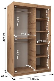 Ruhásszekrény 120 cm Toki 2 (artisan tölgy + matt fekete). 1064980