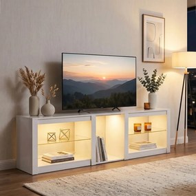 TV-szekrény RGB LED világítással, modern, fehér