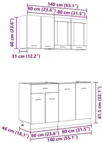 Konyhaszekrény garnitúra 4 pcs Szürke sonoma 140 x 46 x 81.5 cm
