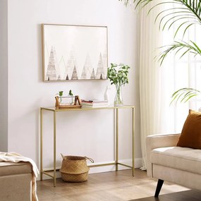 Konzolasztal fém vázzal edzett üveglappal, arany 100x35x80cm