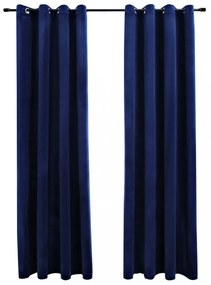 2 db sötétkék bársony sötétítőfüggöny gyűrűkkel 140 x 175 cm