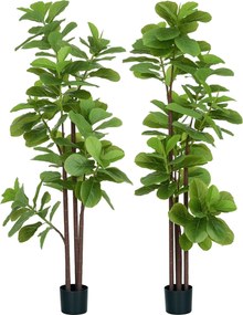 HOMCOM 2 db Mesterséges Növény Fiddle Leaf Fig Ficus Lyrata 180 cm Magas Cserépben, Nagy Mesterséges Fa Dekorációhoz | Aosom
