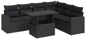 7 részes fekete polyrattan kerti ülőgarnitúra párnával