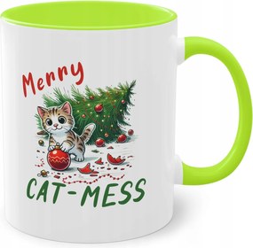 Zöld Bögre Nyomtatott Karácsonyi Rendetlenség Macska Cicával Merry Cat-Mess