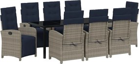 vidaXL Kert étkező szett párnával 9 pcs Szürke polirattan