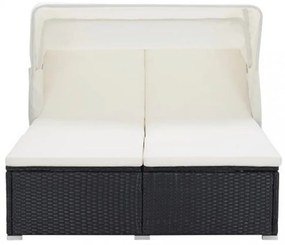 kétszemélyes fekete polyrattan napozóágy párnával