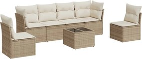 vidaXL 7 részes bézs polyrattan kerti ülőgarnitúra párnákkal