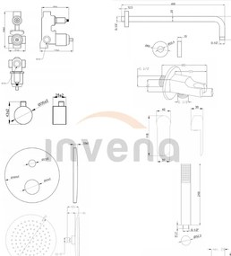 Invena Siros, rejtett zuhanygarnitúra 2 kivezetéses testtel, fekete matt, INV-BS-90-012-A