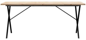 Tömör fenyőfa és acél étkezőasztal X-vázzal 180x90x75,5 cm