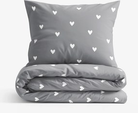 Goldea pamut ágyneműhuzat - szívecskék, szürke alapon 140 x 200 és 70 x 90 cm
