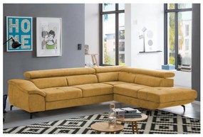 Bővíthető sarokkanapé tárolóval, L-alakú BRESCIA jobb oldali, sárga