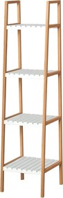 Kleankin 4-Szintes Bambusz Létra Polc Multifunkcionális Tároló Bútor Fürdőszobába, Nappaliba, Konyhába 35x36x138,5 cm Fehér és Természetes | Aosom
