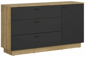 Komód Boston DU101Tölgy, Fekete, Fiókos és ajtós, 85x150x42cm