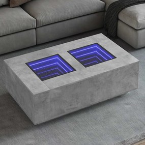 Betonszürke végtelen hatású LED-es dohányzóasztal 116x69x40 cm