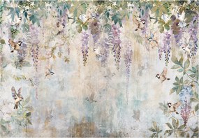 Fotótapéta Tavaszi kert glicinnel és verebekkel vinil 312x219 +ragasztó
