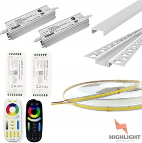 40m Homlokzati szett Led szalag Cob Cct Meleg-Hideg 16W 48V IP65 Profil