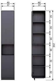 Fekete borovi fenyő moduláris szekrény 40x210 cm Finca – WOOOD