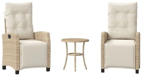 vidaXL 3 részes bézs polyrattan bisztrógarnitúra párnával