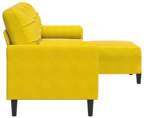 3 személyes sárga bársonykanapé lábtartóval 210 cm