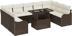 vidaXL Kerti Kanapé Szett párnával 10 pcs Barna Poli rattan
