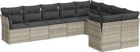 vidaXL 9 részes világosszürke polyrattan kerti ülőgarnitúra párnával