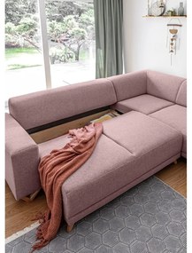 Rózsaszín kinyitható-tárolóhelyes sarokkanapé (jobb oldali-L alakú) Classy Sophie – Miuform