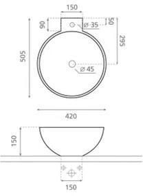 Bathco 0028 - Ráépíthető mosdó BAYONA 42x50,5 cm porcelán/fehér