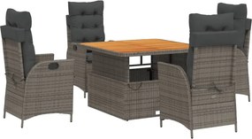 vidaXL 5 részes szürke polyrattan kerti étkezőgarnitúra párnával