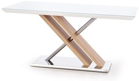 Asztal Houston 217Sonoma tölgy, Fehér, 76x90x160cm, Edzett üveg, Fém, Közepes sűrűségű farostlemez