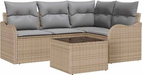 vidaXL Kerti Kanapé Szett párnával 5 pcs Bézs Poli rattan