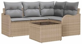vidaXL Kerti Kanapé Szett párnával 5 pcs Bézs Poli rattan
