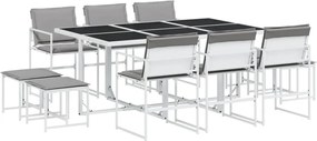 vidaXL 11 részes fehér textilén kerti étkezőgarnitúra párnákkal