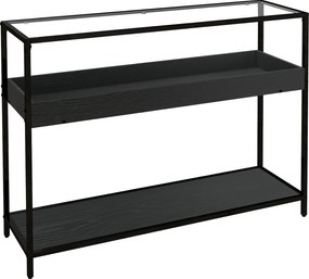 HOMCOM Konsole Asztal, Előtér Asztal 2 Polccal, Temperált Üveg Felső rész, 100 x 30 x 78 cm, Oldal Asztal, Kanapé Asztal, Térbeállóhoz, Kisméretű Tere