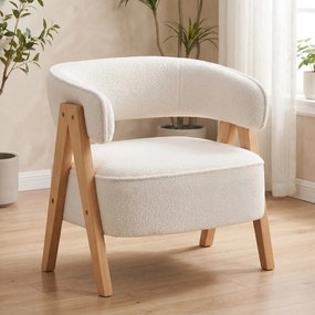 HOMCOM Modern kárpitozott fotel, polár huzat, kiegészítő fotel, fotel fa lábakkal, fém váz, fehér