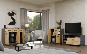 Simplo 3D3S komód 3 ajtó + 3 fiók, antracit - tölgy