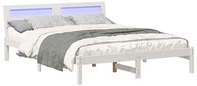 Ágykeret LED -es lámpákkal Fehér 150 x 200 cm Tömör fenyőfa