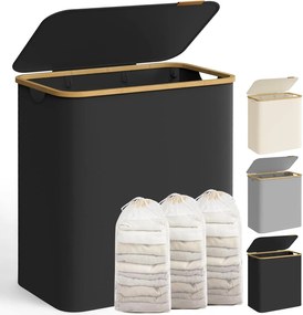 szennyeskosár fedéllel – 3 rekeszes ruhagyűjtő, 150 l űrtartalommal fekete színben