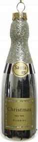 Karácsonyfadísz üveg palack alkoholos Pezsgő ezüst karácsonyfára 13cm