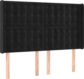 vidaXL fekete bársony fejtámla szárnyakkal 147x16x118/128 cm