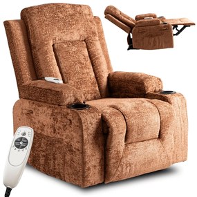 Elektromosan Vezérelhető Masszázsfunkciós Relaxfotel Barna Szövet Kárpittal. BOX 2