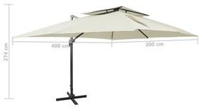 homokszínű dupla tetejű konzolos napernyő 400 x 300 cm