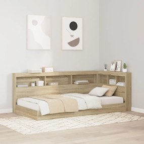 Könyvespolc ágy Sonoma tölgy 90x190 cm Műanyag forgácslap